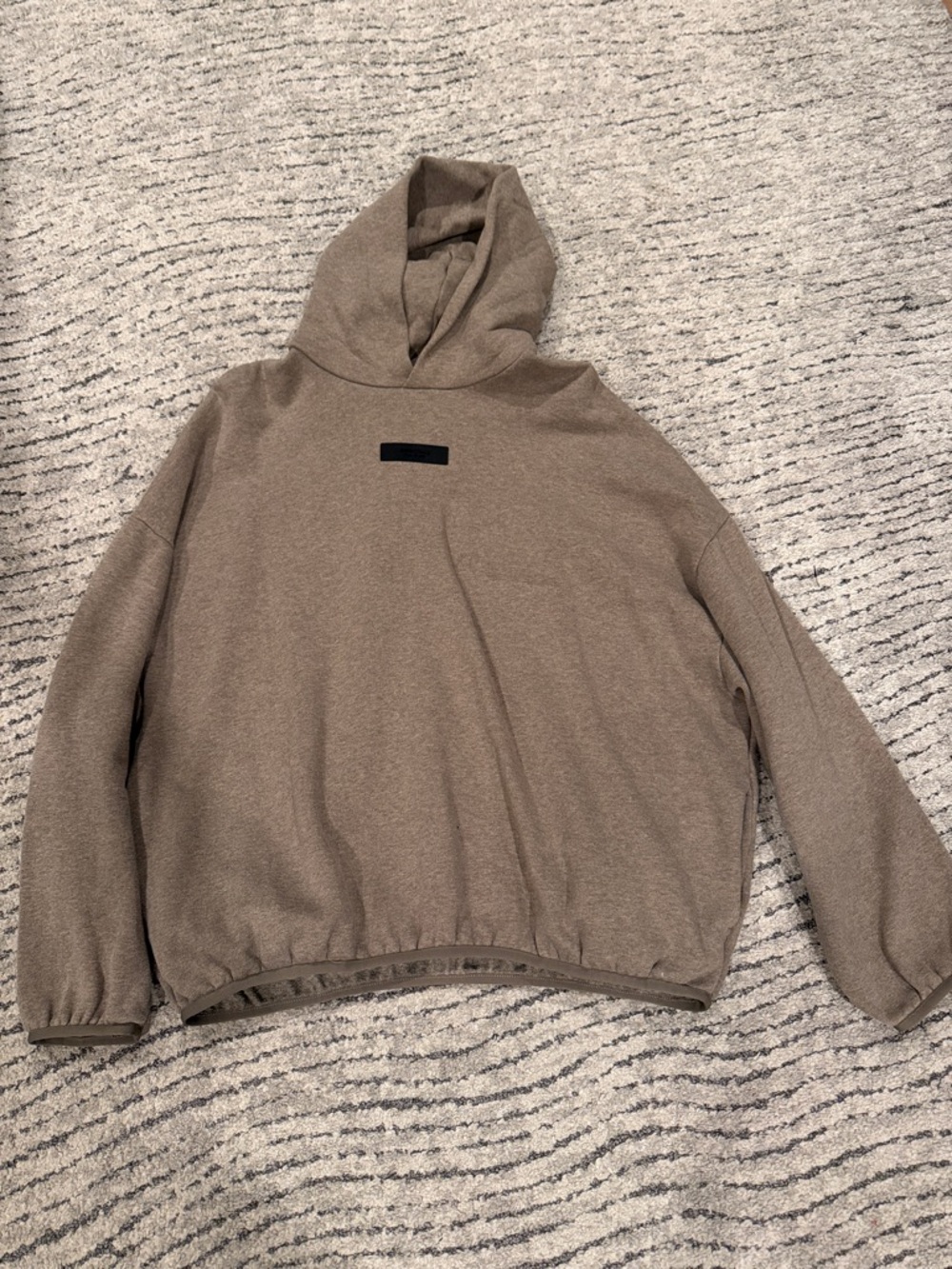 Essentials Taupe Hoodie with Black Chest Patch